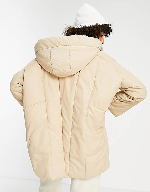 Coats & Jackets Bershka oversized long line padded coat in camel 