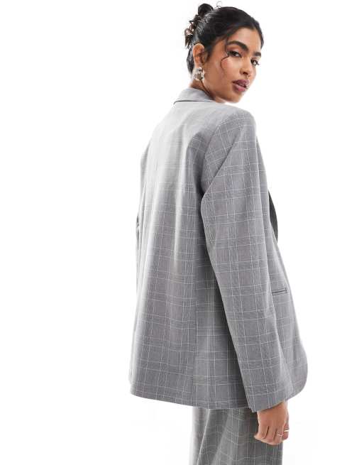 Bershka - Oversized mannelijke blazer met ruitmotief in grijs, deel van co-ord set, 2 van 4