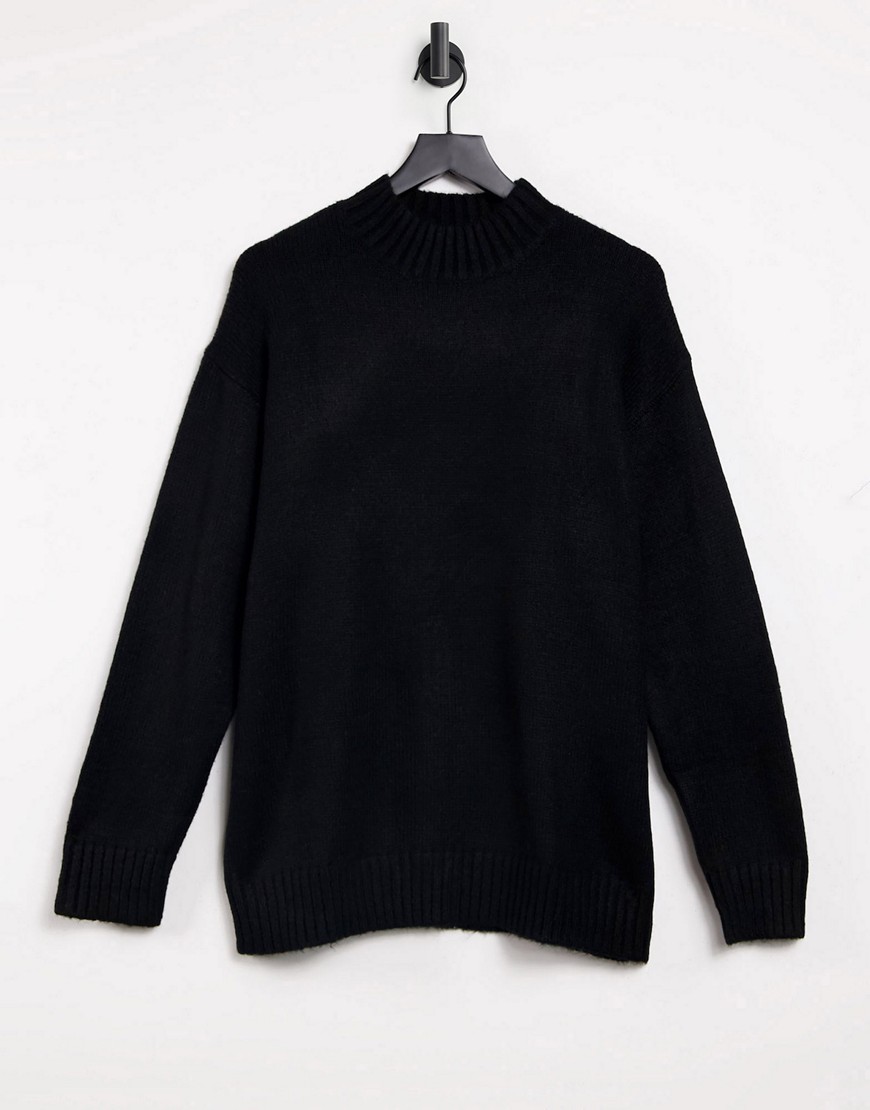 Bershka oversized mock neck sweater in black