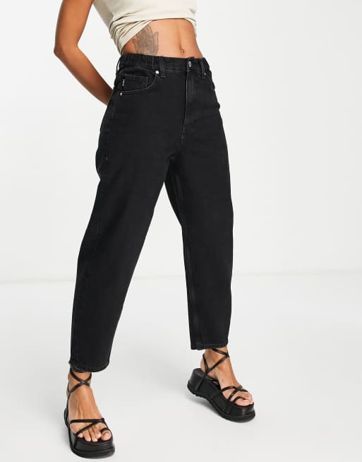 Bershka oversized mom fit jean in medium black | ASOS