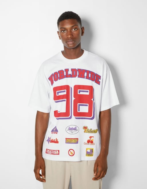 Bershka oversized motorcross printed t-shirt in white | ASOS