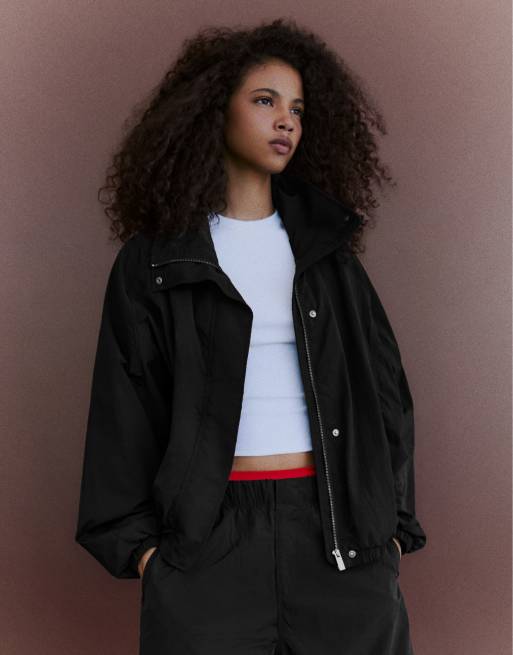 Bershka - Sort sæt med oversized jakke med flagermusærmer i nylon, 2 af 3