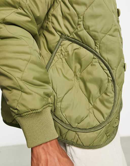 Bershka oversized onion quilted liner jacket in khaki | ASOS Bershka oversized onion quilted liner jacket in khaki | ASOS
