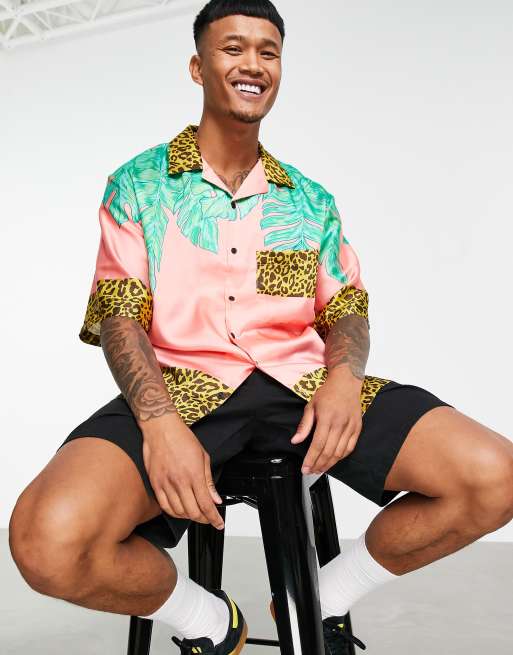 Bershka - Oversized overhemd met print en 'Paradise'-print op de achterkant in roze