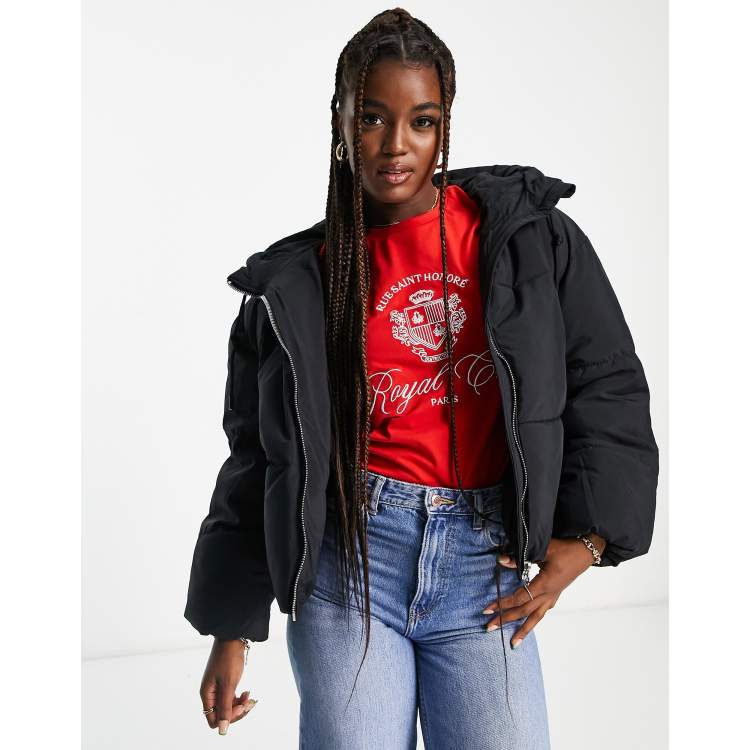 Bershka oversized padded puffer coat in black | ASOS