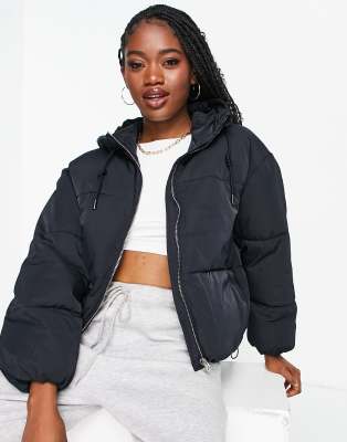 Bershka oversized padded puffer coat in black - ASOS Price Checker