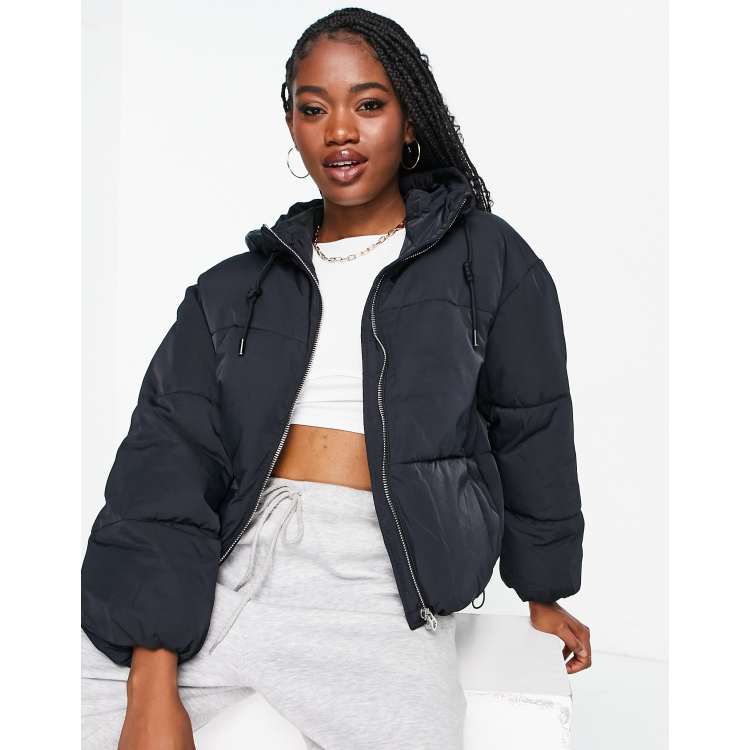 Black Padded Oversized Zip Up Puffer