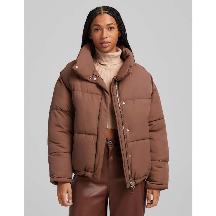 Bershka oversized padded puffer jacket in brown ASOS