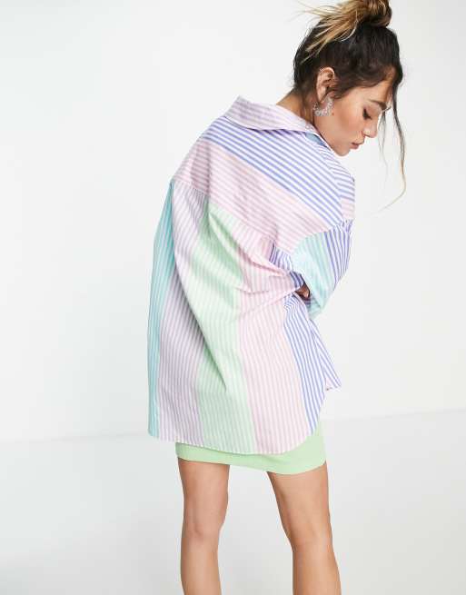Bershka oversized poplin shirt in multi colored stripe