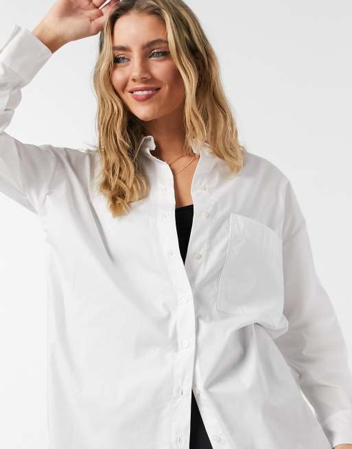 Bershka oversized poplin shirt in white, 3 of 4