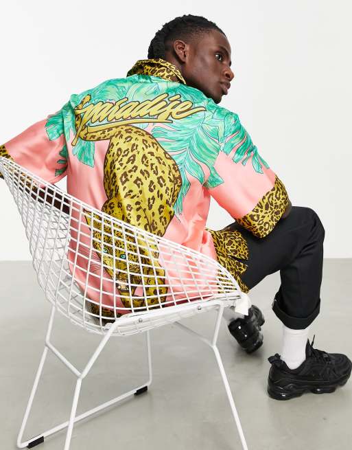 Bershka oversized printed shirt with paradise back print in
