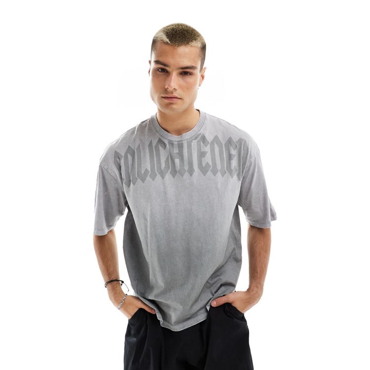 Bershka oversized printed t-shirt in washed gray