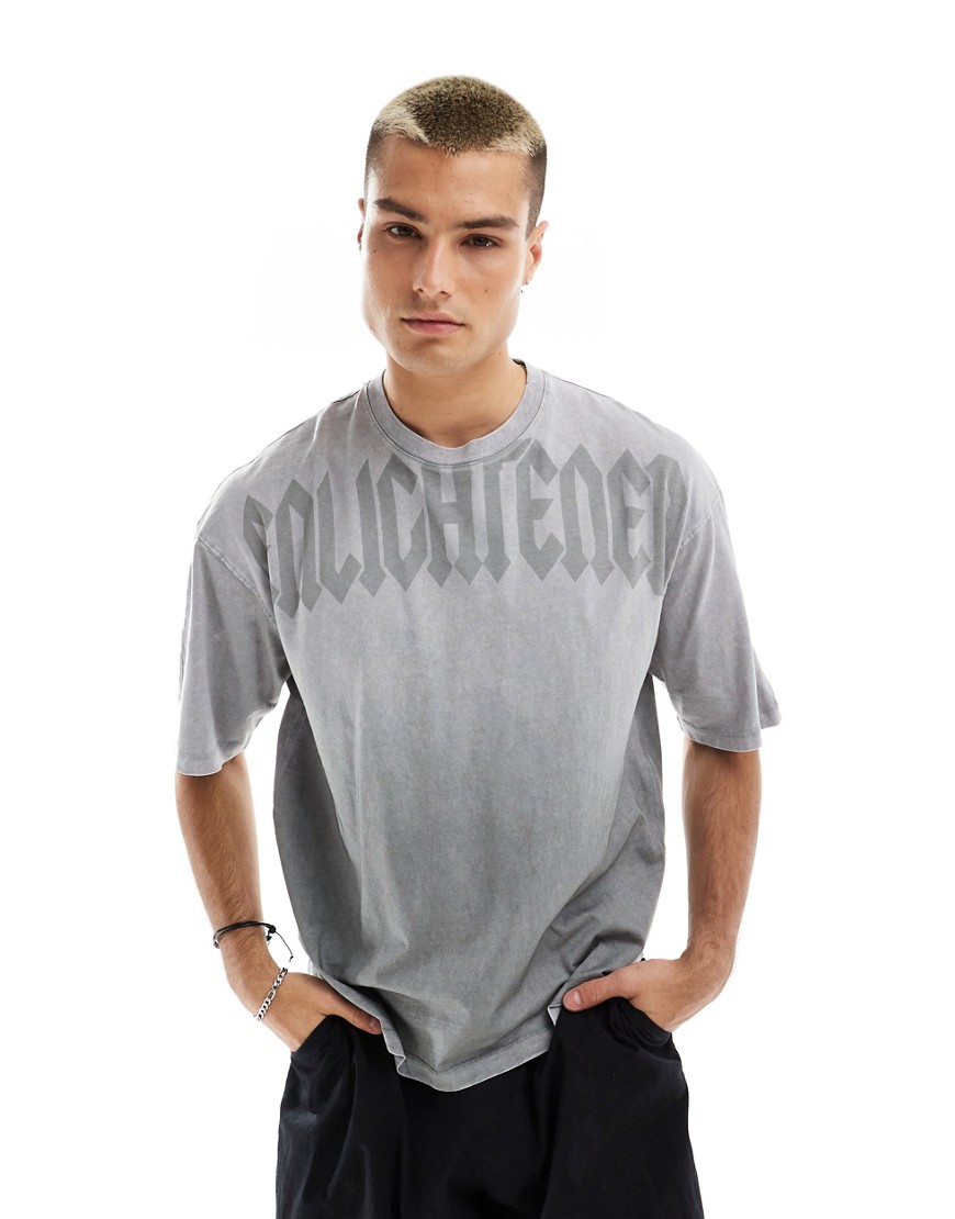 Bershka oversized printed t-shirt in washed grey