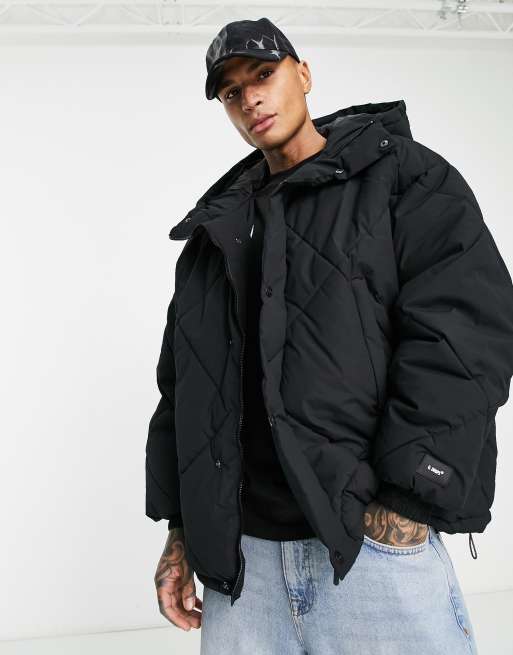 Bershka oversized puffer jacket in black | ASOS