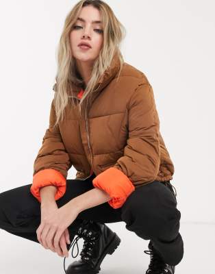 bershka brown puffer jacket