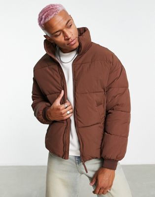 Bershka oversized puffer jacket in brown - ASOS Price Checker