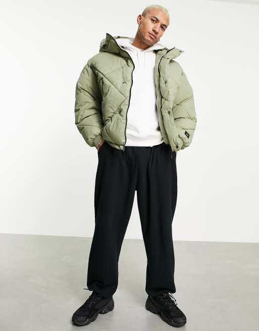 Bershka oversized puffer jacket in sage | ASOS