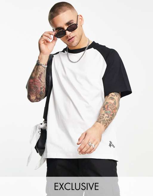 Bershka oversized raglan sleeve t-shirt in black