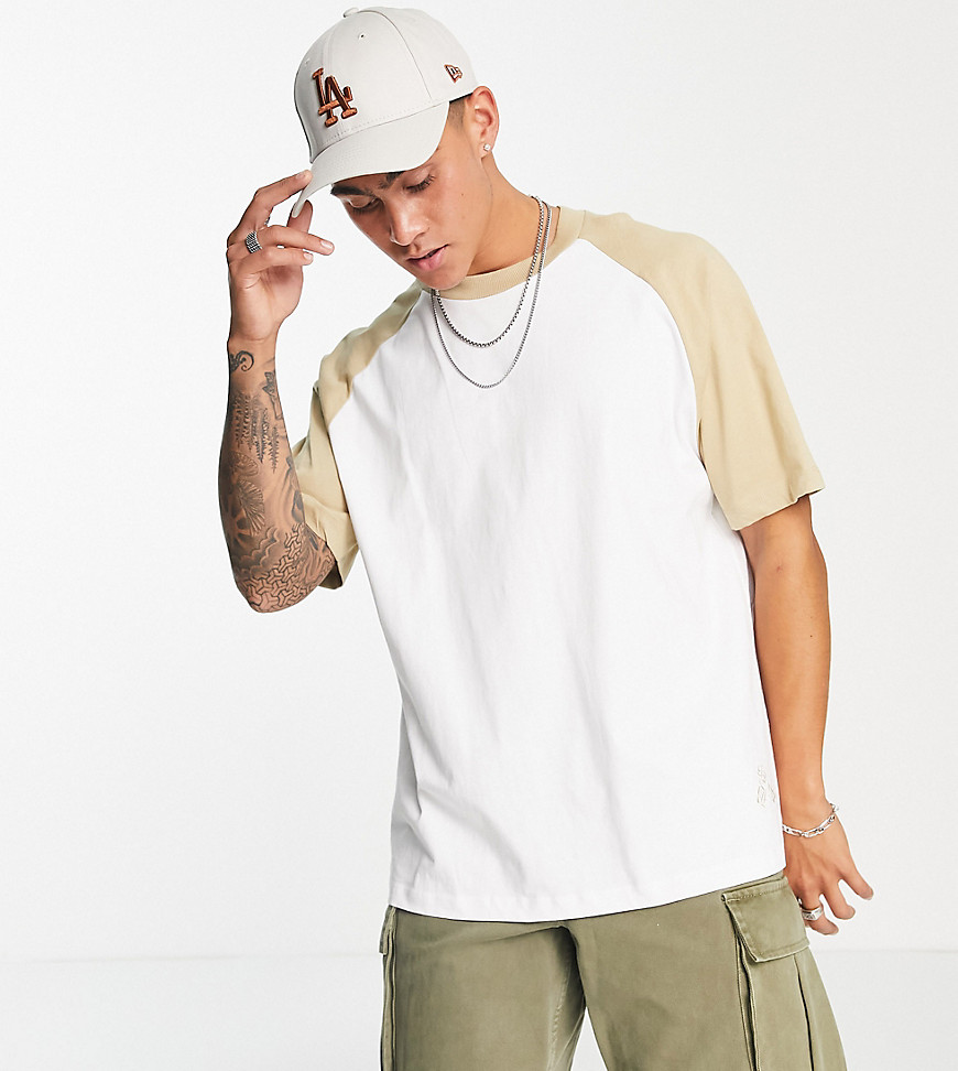 Bershka oversized raglan sleeve T-shirt in tan-Brown