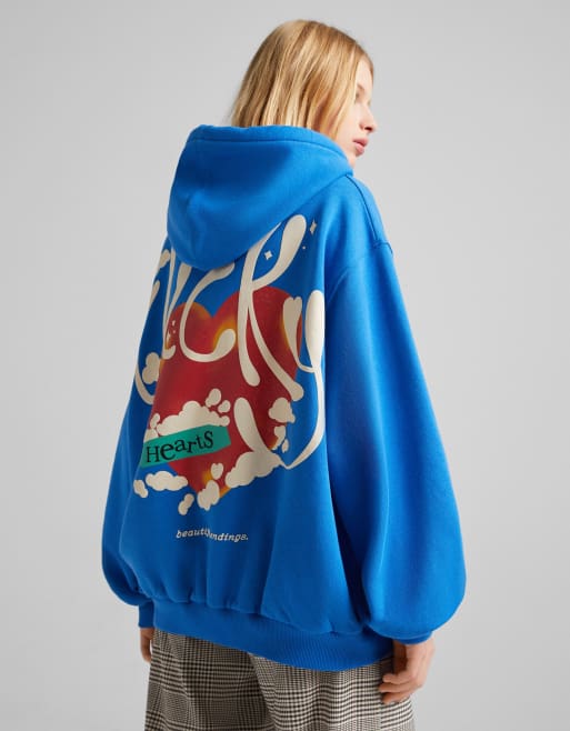 Bershka oversized retro hoodie in cobalt