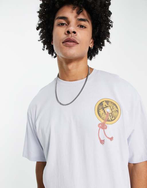トップス　ろくsama Bershka oversized samurai back print T-shirt in light blue