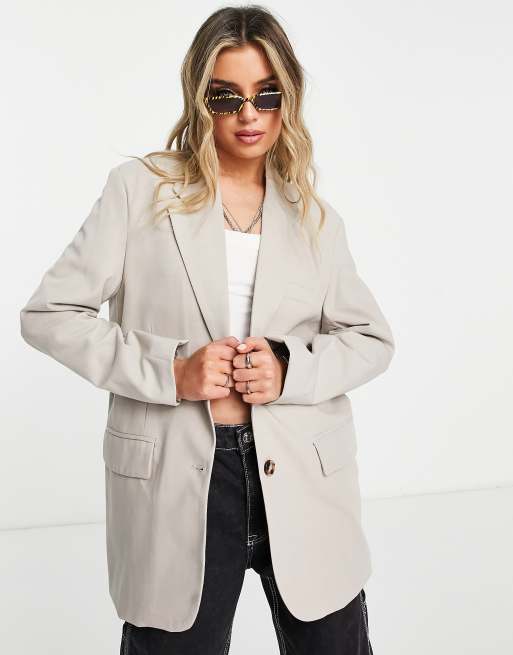 Bershka - Oversized sandfarvet blazer i hør