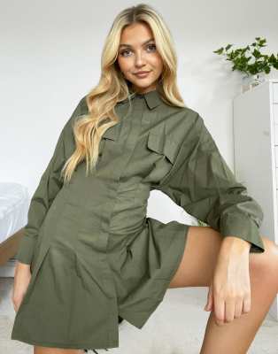 Bershka jersey t shirt dress in khaki best sale