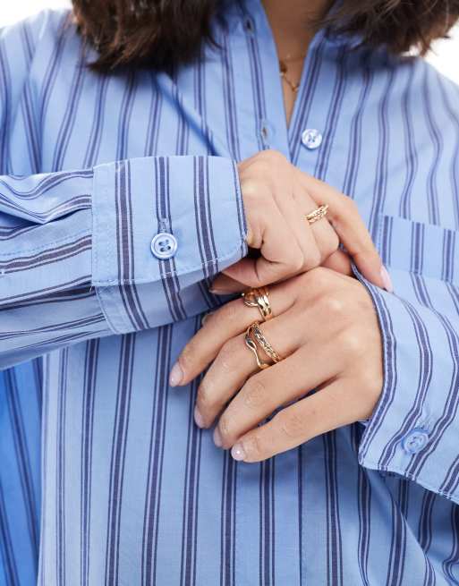 Bershka oversized shirt in blue pinstripe, 3 of 4