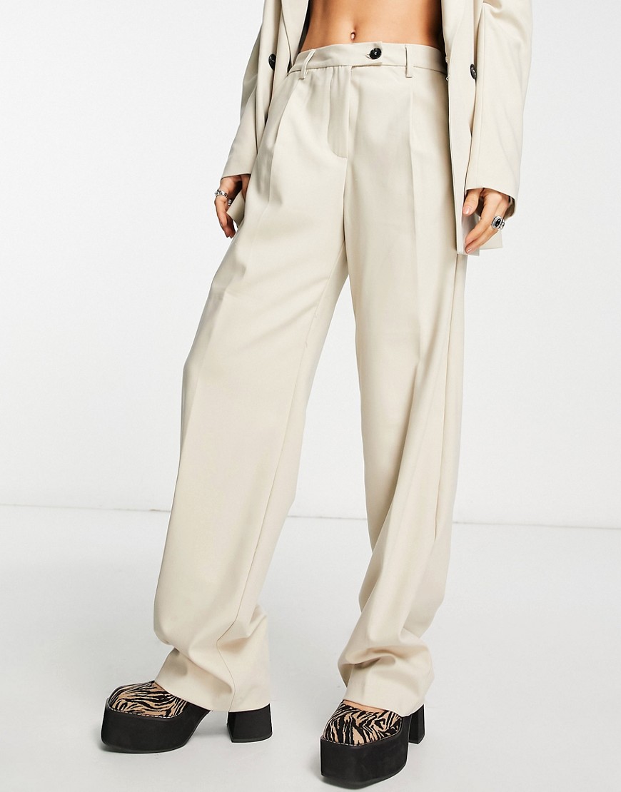 Bershka oversized split hem tailored trouser co-ord in taupe-Neutral