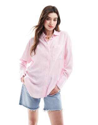 Bershka Oversized Striped Shirt In Pink