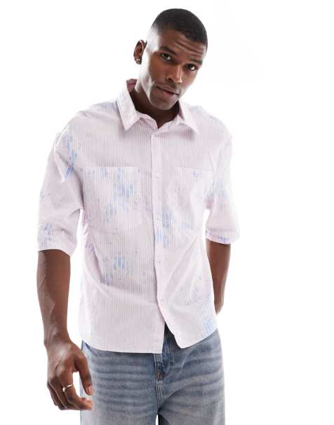 Bershka oversized striped shirt in pink - view 1