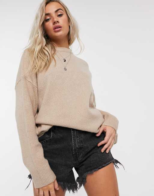 Bershka oversized sweater in camel