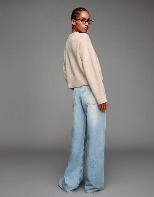 Bershka Oversized sweater met geribbelde zoom in stone ASOS