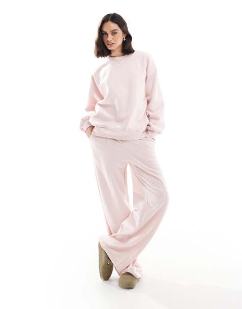 Bershka oversized sweatshirt and jogger co-ord in baby pink - view 1
