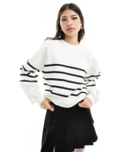 Bershka 1/4 zip sweatshirt in black & white stripe | ASOS