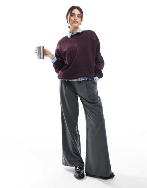 Bershka oversized sweatshirt in burgundy