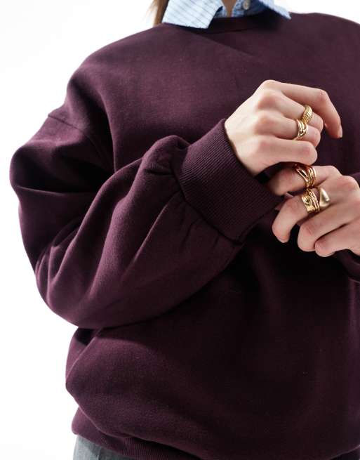 Bershka oversized sweatshirt in burgundy