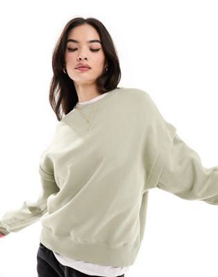 Bershka Oversized Sweatshirt In Light Green-gray