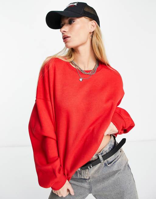 Red discount sweatshirt oversized