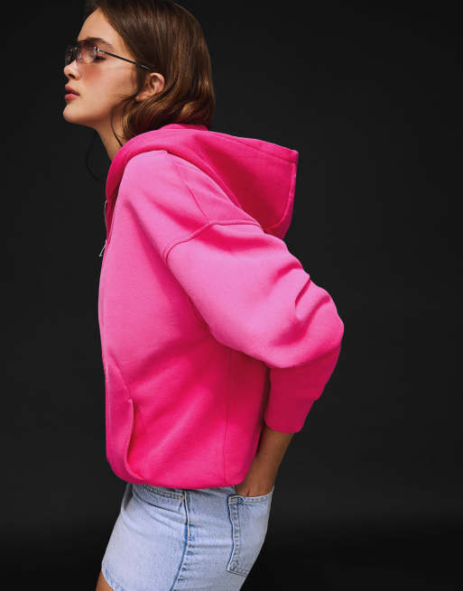Bershka - Oversized sweatshirt met capuchon en rits in felroze, 2 van 4