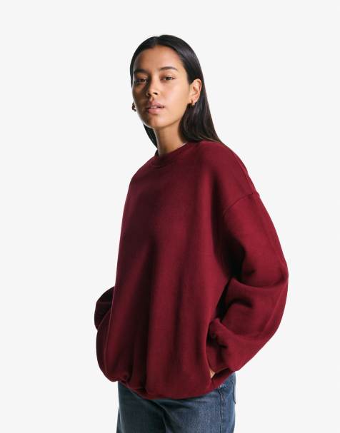 Bershka - Oversized sweatshirt met zakken in bordeauxrood - view 1