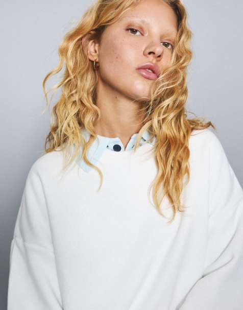 Bershka - Oversized sweatshirt met zakken in wit - view 1