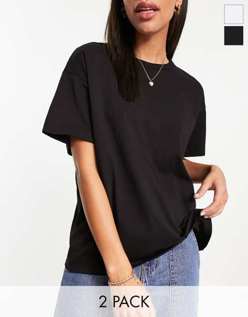 Bershka Oversized T-Shirt 2 Pack in Black and White