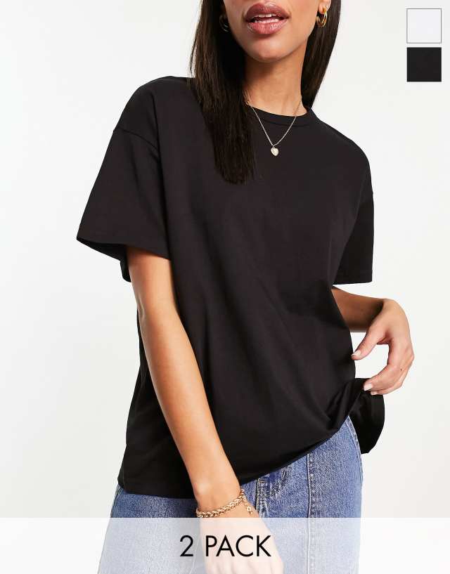 Bershka oversized t-shirt 2 pack in black and white