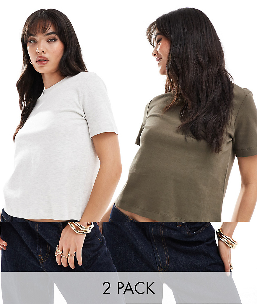 oversized t-shirt 2 pack in gray and khaki