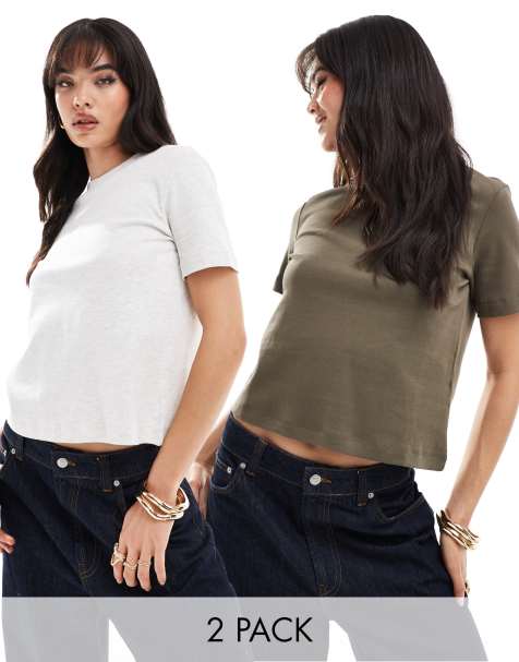Bershka oversized t-shirt 2 pack in grey and khaki - view 1