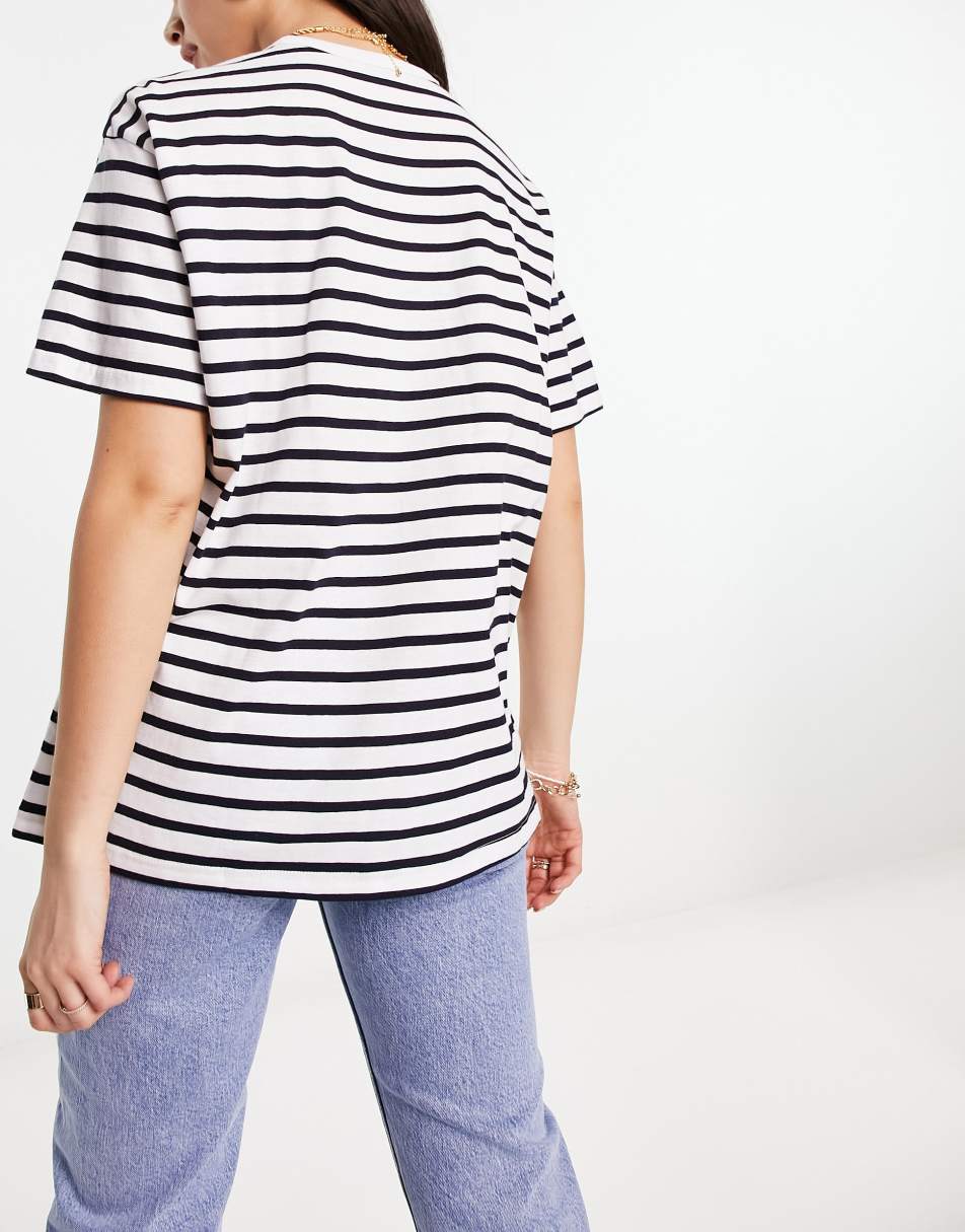 Bershka oversized t-shirt 2 pack in white and stripe