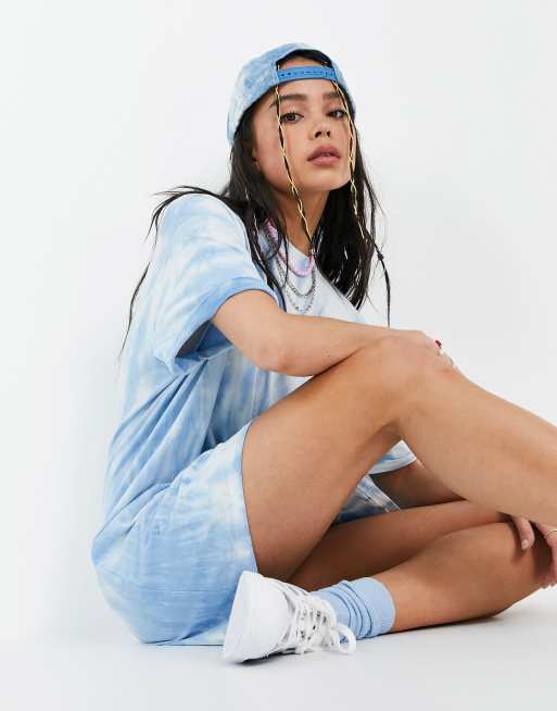 Bershka oversized t shirt dress in blue tie dye