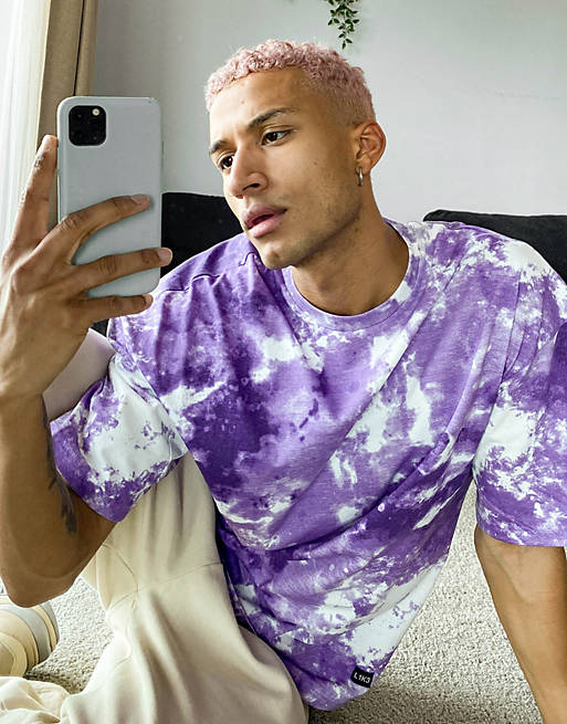Bershka oversized t-shirt in purple tie dye