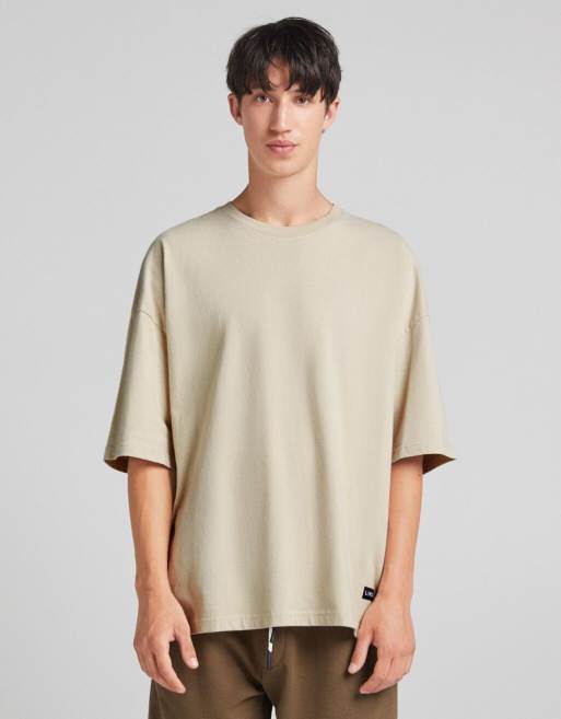 Bershka oversized t shirt in stone